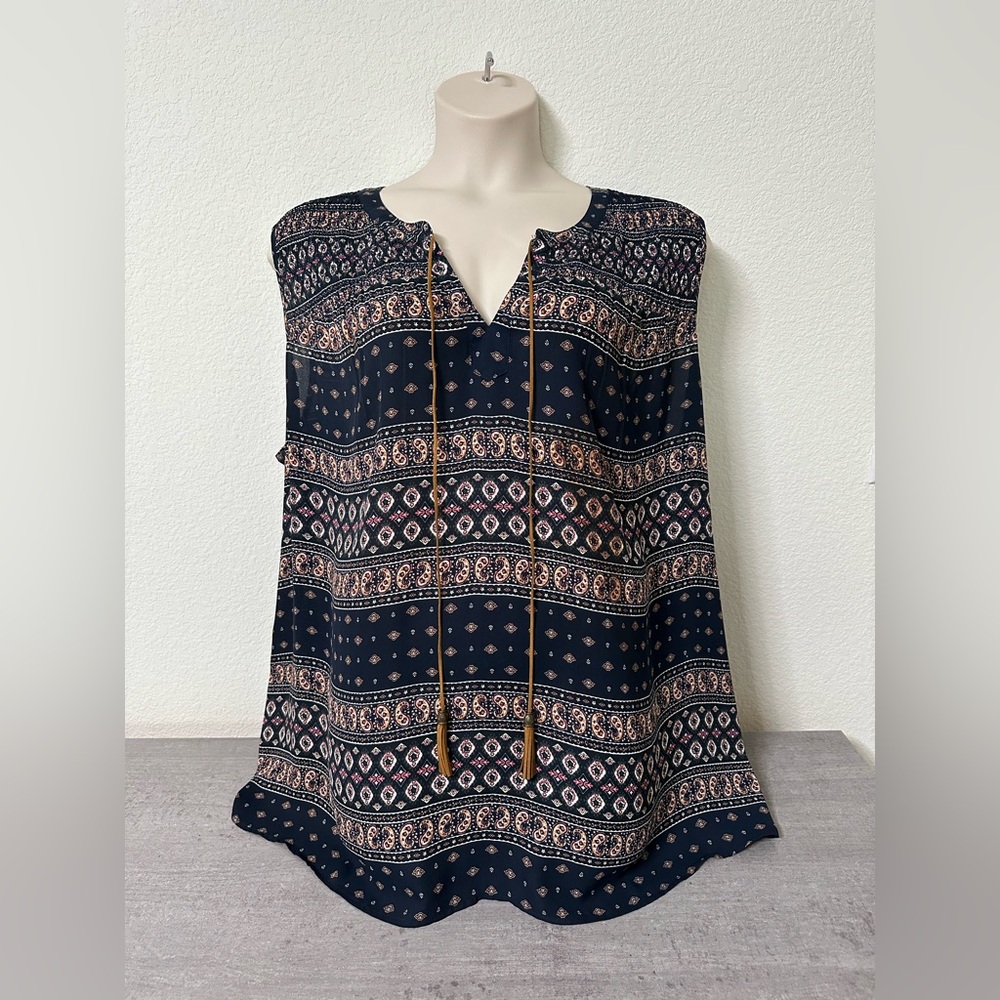 Bohemian Paisley Blue and Cream Women's Plus Size Top Daniel Rainn Size 4X